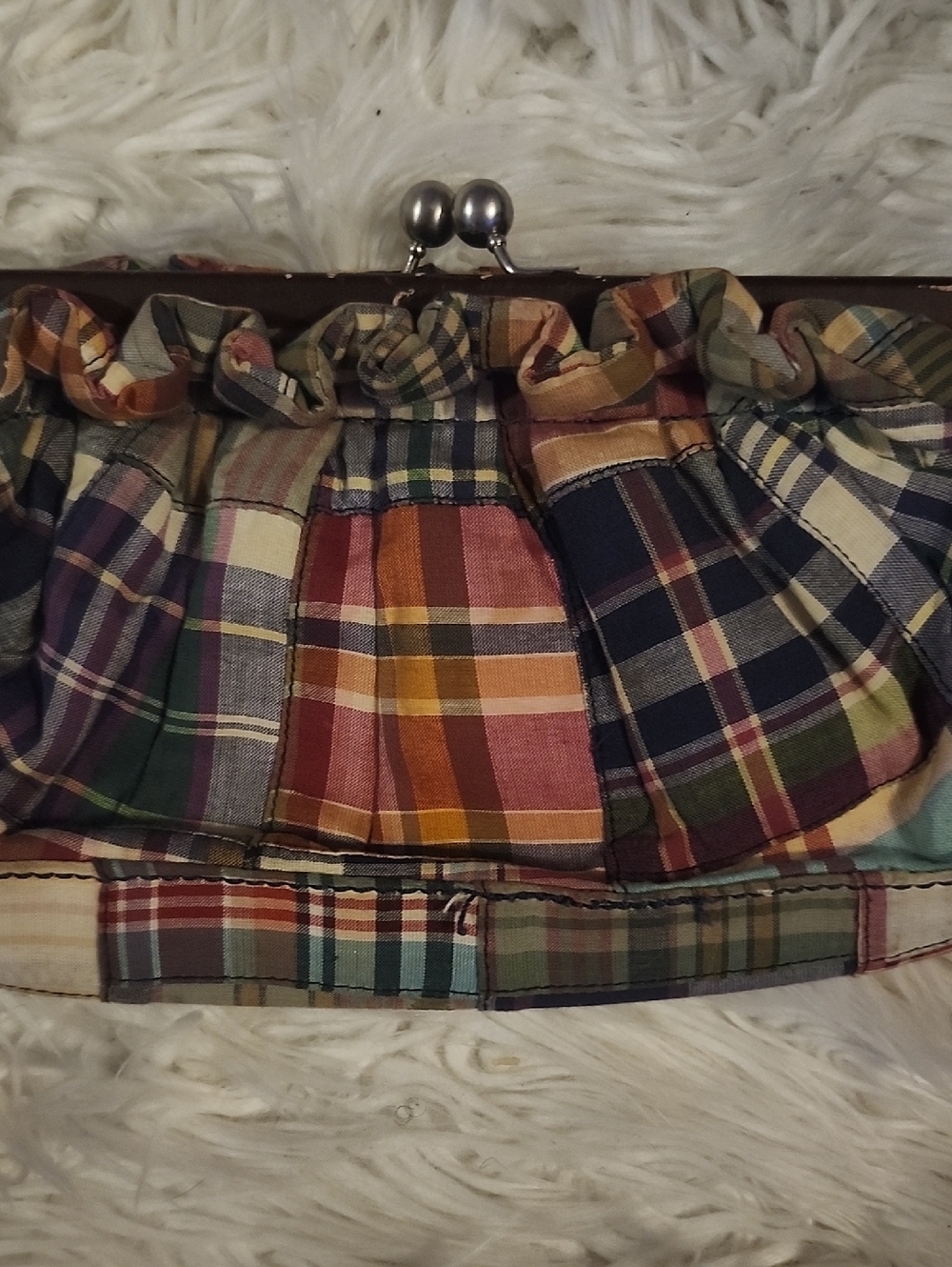 Tommy Hilfiger Multicolor Plaid Ruffle Frame Clutch
